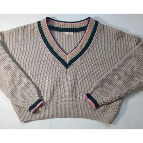 GILDED INTENT forest tipped varsity v neck sweater size large. - Picture 2 of 8